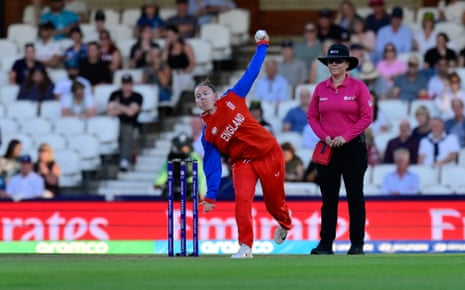 Linsey Smith of England bowling.