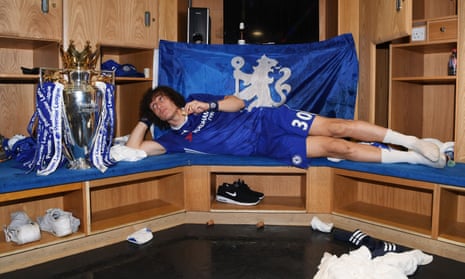 Chelsea's David Luiz with the Premier League Trophy after the match against Sunderland