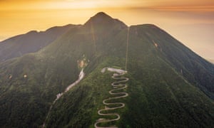 Aerial view of mountain road on Mount Iwaki, Aomori prefecture, Tohoku, Honshu, Japan