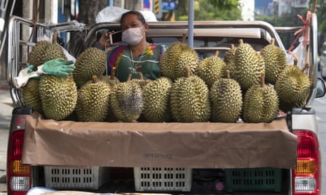 A durian vendor in Bangkok, Thailand.