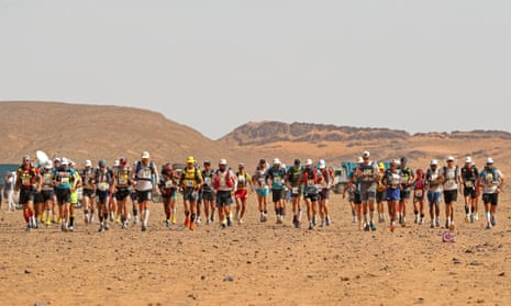 Runners taking part in stage 4 of the ultramarathon, which is approximately the distance of six regular marathons.