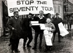 Anti-apartheid demonstrators outside Lord’s in February 1970 protest against the forthcoming tour by the South Africa cricket team