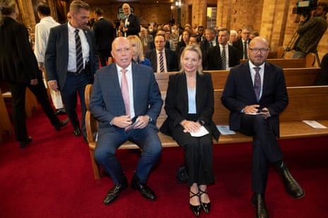 Opposition Leader Peter Dutton and Deputy Sussan Ley arrive for the service
