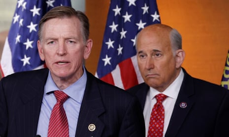 Louie Gohmert, right, and Paul Gosar ‘seemed to be joined at the brain stem when it came to their eagerness to believe wild, dramatic fantasies’.