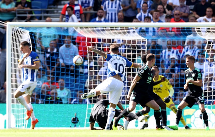 Brighton and Hove Albion's Alexis Mac Allister scores with a raspy drive.