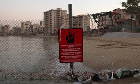 A Turkish army sign is pictured in the fenced-off area of Varosha in Famagusta town in the self-proclaimed Turkish Republic of Northern Cyprus of the divided Mediterranean island of Cyprus