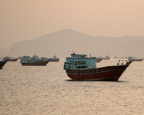 Vessels in the strait of Hormuz off Musandam, Oman, on Monday