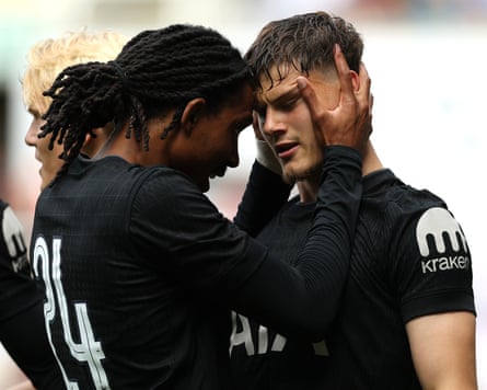 Djed Spence (left) congratulates Will Lankshear for opening the scoring