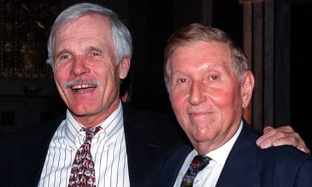 Sumner Redstone, right, with Ted Turner of Time Warner at Business Week’s first annual Global Convergence Summit in New York, 1998.