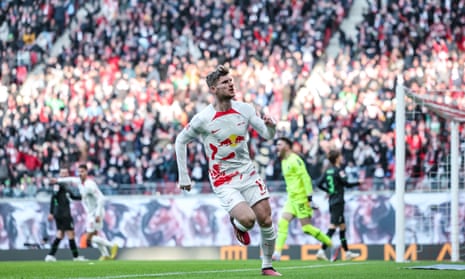Timo Werner celebrates scoring against Borussia Monchengladbach on Sunday.