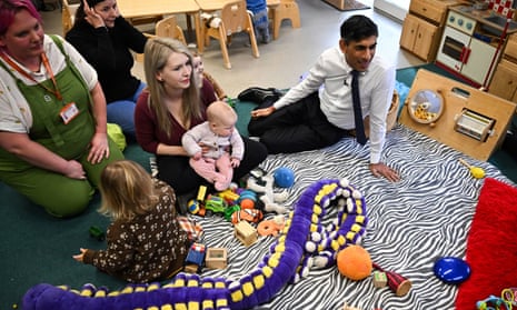 Rishi Sunak on a visit to a family hub in St Austell, Cornwall, today.