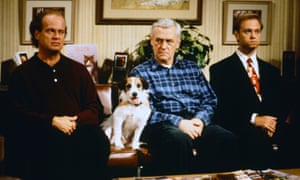 John Mahoney, centre, as Martin Crane, with Kelsey Grammer, left as Frasier Crane and David Hyde Pierce as Niles Crane in an episode of Frasier.