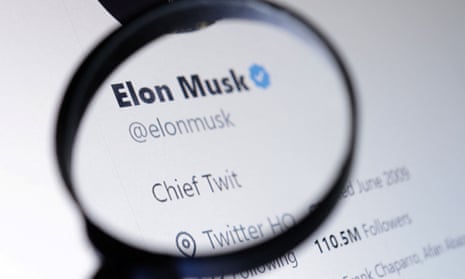 Illustration puts Elon Musk's Twitter account, with his new self-proclaimed profile moniker ‘Chief Twit’, under a magnifying glass.