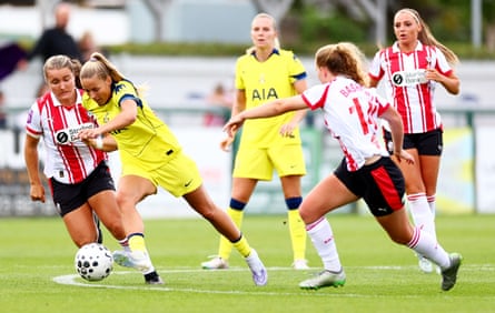 Olivia Holdt surges forwards during Tottenham Hotspur’s pre-season friendly at Southampton.
