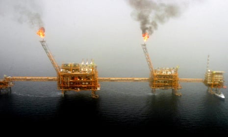 Gas flares from an oil production platform