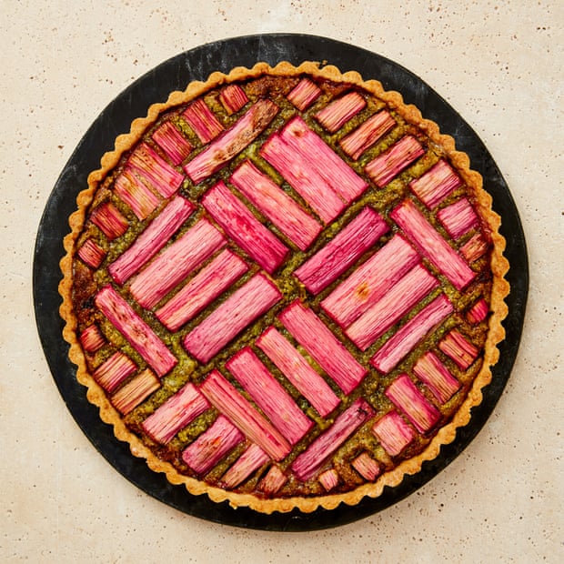 Meera Sodha’s rhubarb, cardamom and pistachio tart