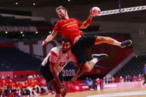 Aleix Gomez of Spain in action with Hassan Kaddah of Egypt.