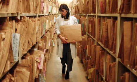 woman in medical records archive