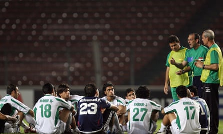 Iraq’s head coach Jorvan Vieira speaks to his players on the eve of their 2007 Asian Cup final