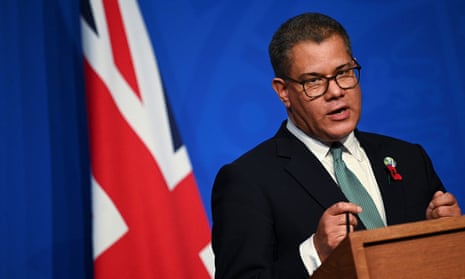 ‘An agreement we can build on’: Alok Sharma at a news conference in Downing Street.