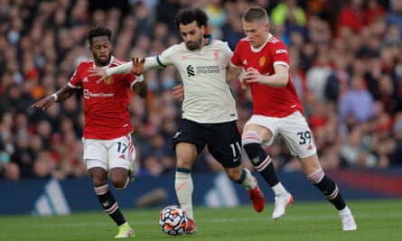 Fred and Scott McTominay try to halt Liverpool’s Mohamed Salah