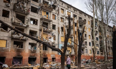 Damage from a double rocket attack apparently intended for the Kramatorsk regional security services headquarters