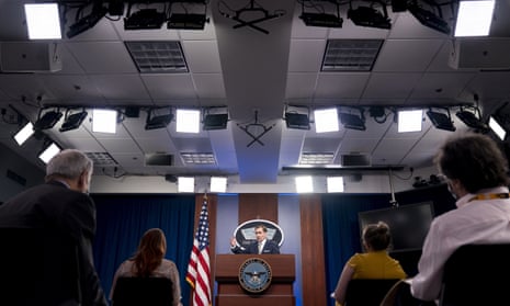 The Pentagon spokesman John Kirby speaks during a briefing on Thursday in Washington.