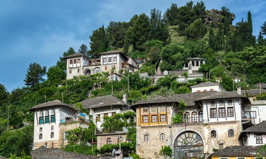 Ottoman houses on a hillside in Gjirokaster, Albania.
