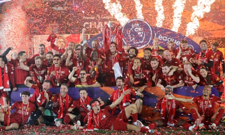 Liverpool celebrate winning the 2019-20 Premier League title