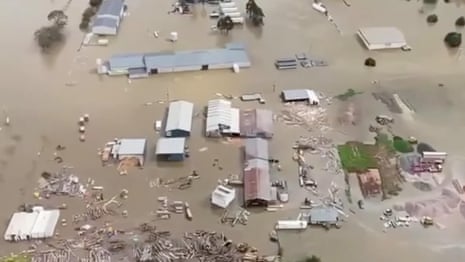 Tasmania floods: aerial footage shows extensive flooding in Deloraine – video