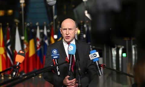 John Healey, the defence secretary, giving a speech.