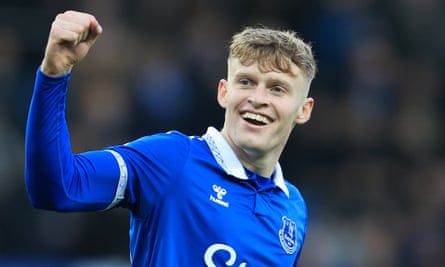 Everton defender Jarrad Branthwaite celebrates with fans