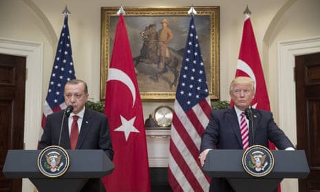 Donald Trump and Recep Tayyip Erdoğan deliver joint statements at the White House on Tuesday in Washington DC. 