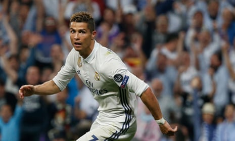 Cristiano Ronaldo celebrates after scoring his third goal.