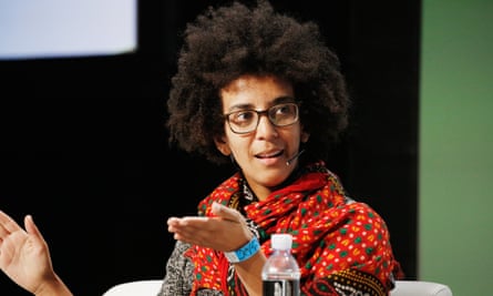 Gebru speaking at the TechCrunch Disrupt conference in 2018.