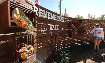 Volunteers build a community healing garden in Las Vegas.