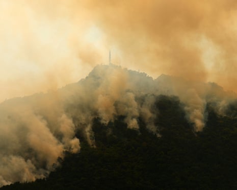 View of a wildfire that has been ravaging mountain vegetation for several days near Die in the Drome department.