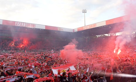 Union Berlin fans celebrate the club’s promotion to the Bundesliga in 2019