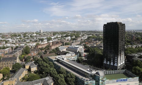 Scorched facade of Grenfell Tower