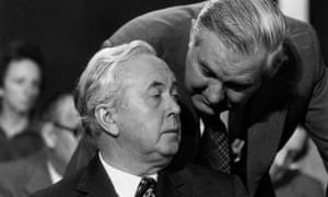 Harold Wilson with James Callaghan at the Labour party conference in Blackpool in 1975.