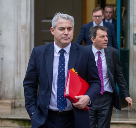 Steve Barclay (front) leaving the Cabinet Office.