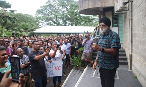 The University of the South Pacific vice-chancellor Professor Pal Ahluwalia addresses students at USP’s Laucala campus in Suva, Fiji. Ahluwalia wrote a report alleging widespread financial mismanagement at the university. Picture: Eparama Warua