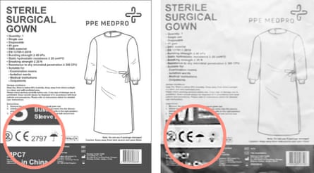 Draft and final labels inserted into PPE Medpro gowns. The final labels did not contain a BSI number