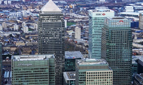 Aerial view of Canary Wharf, east London