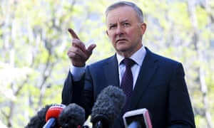 The opposition leader Anthony Albanese speaks to the media in Canberra on Monday.