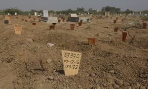 A wooden marker at the Edhi Foundation graveyard on the outskirts of Karach.