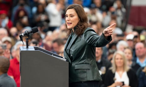Gretchen Whitmer speakes at a rally in Detroit, Michigan, in October 2022. 