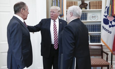 Russia’s foreign minister Sergei Lavrov (left), with Donald Trump and Russia’s ambassador to the US Sergei Kislyak in the Oval Office.