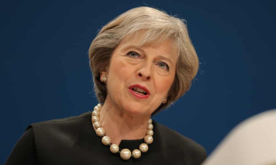 Theresa May speaking at the Conservative party conference in Birmingham