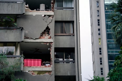 A damaged apartment building